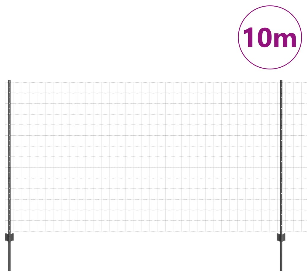 Cerca Euro com 10 Postes Cinza 1.4x10 m Aço