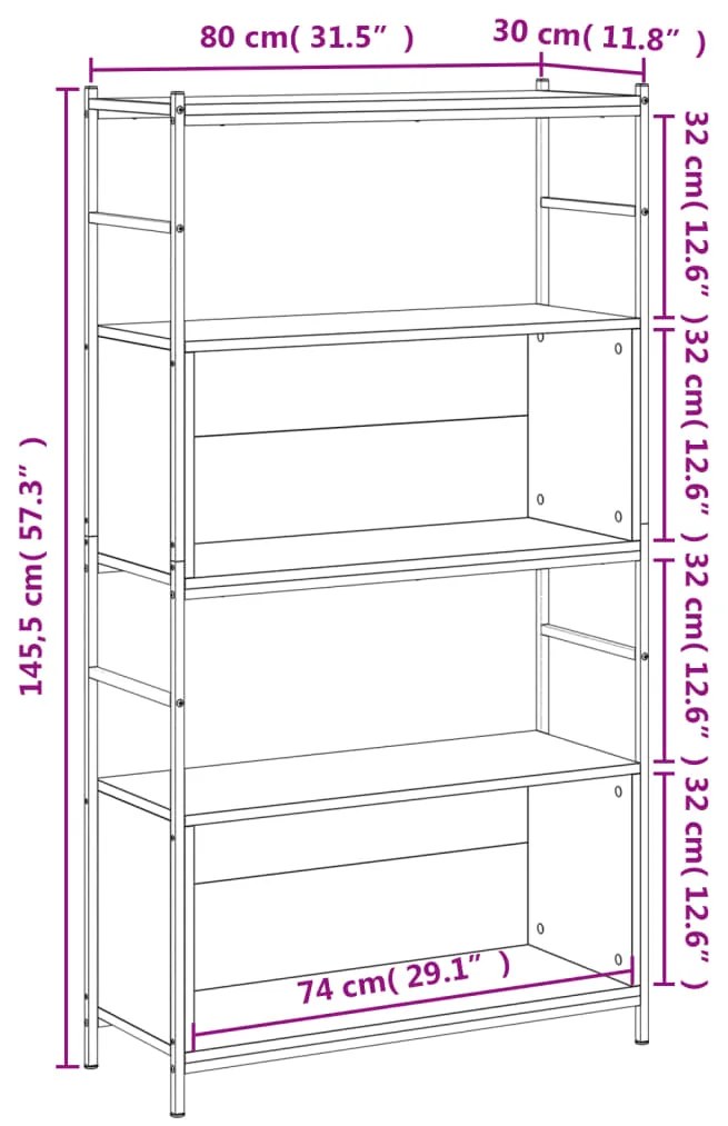 Estante 80x30x145,5 cm derivados de madeira/ferro cinza sonoma