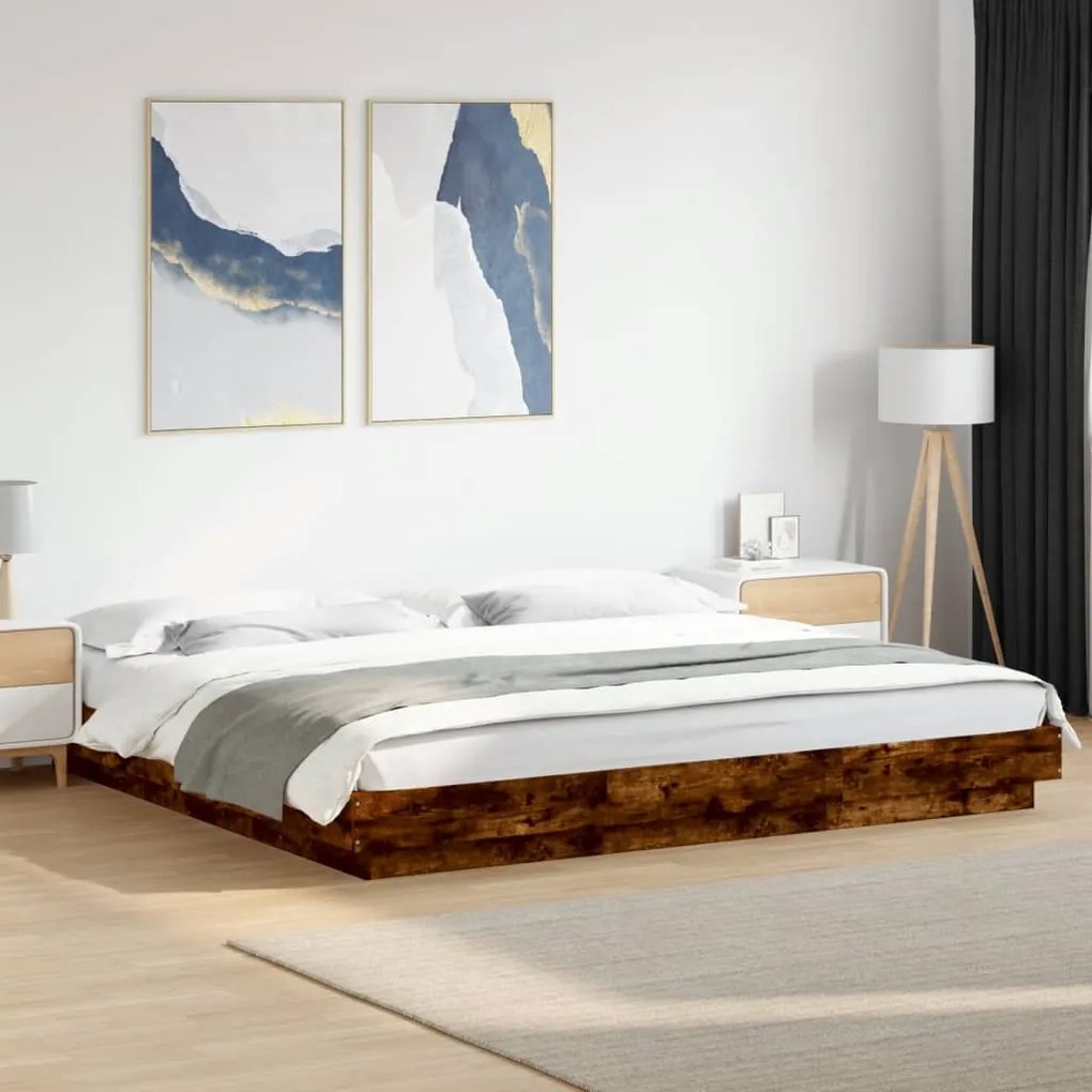 Estrutura cama c/ luzes LED derivados madeira carvalho fumado