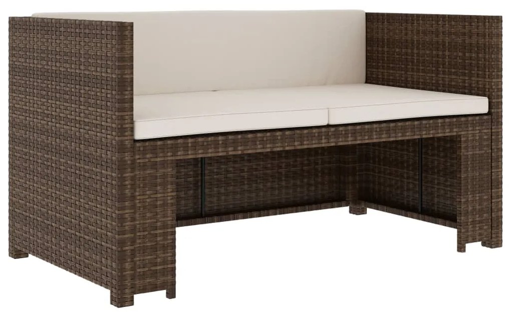5 pcs conjunto lounge jardim c/ almofadões vime PE castanho