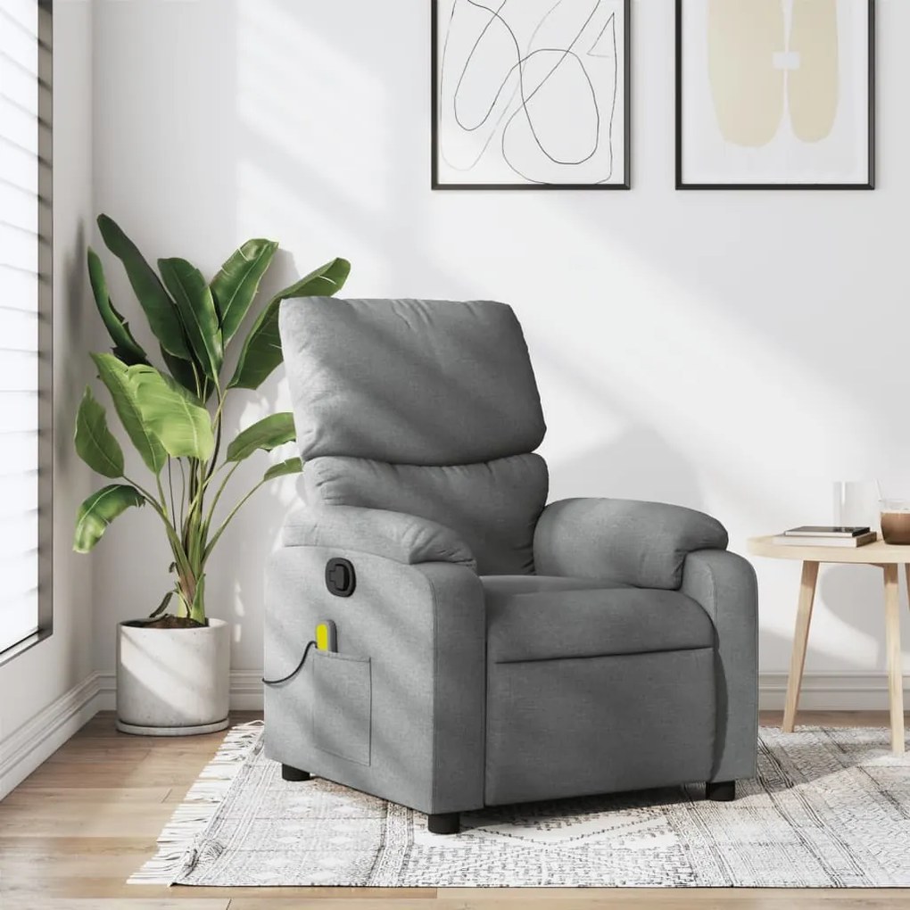 vidaXL Poltrona de massagens reclinável tecido cinzento-claro