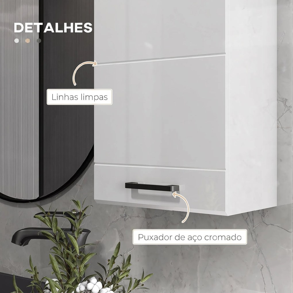 Móvel de Casa de Banho Suspenso com Prateleira Ajustável para Cozinha Lavandaria Quarto Branco Brilhante