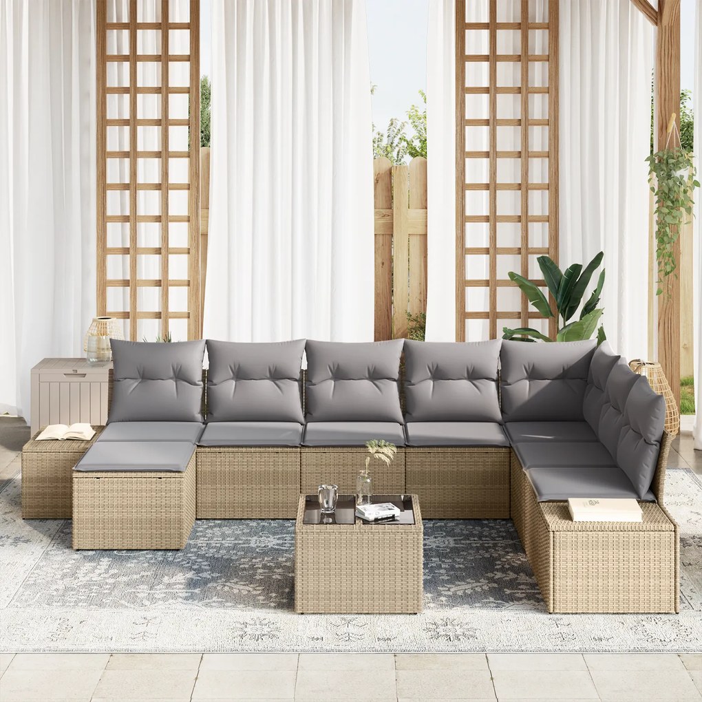 Conjunto de Sofás de Jardim com Almofadas de Rattan Preto de Polietile