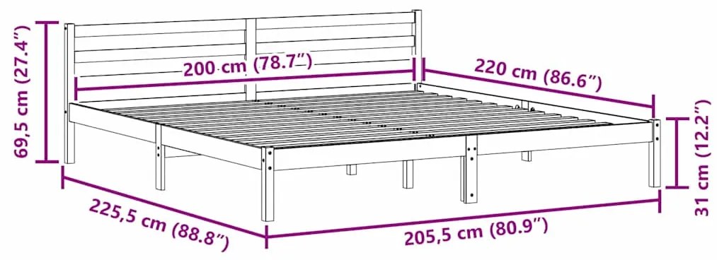 Cama vidaXL com Cabeceira Branca 200x220 cm Madeira Sólida Pinus