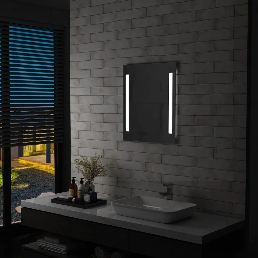 144714 vidaXL Espelho de parede LED c/ prateleira para casa de banho 50x70 cm