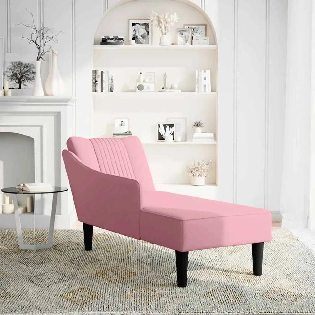 Chaise-longue com apoio de braço direito veludo rosa