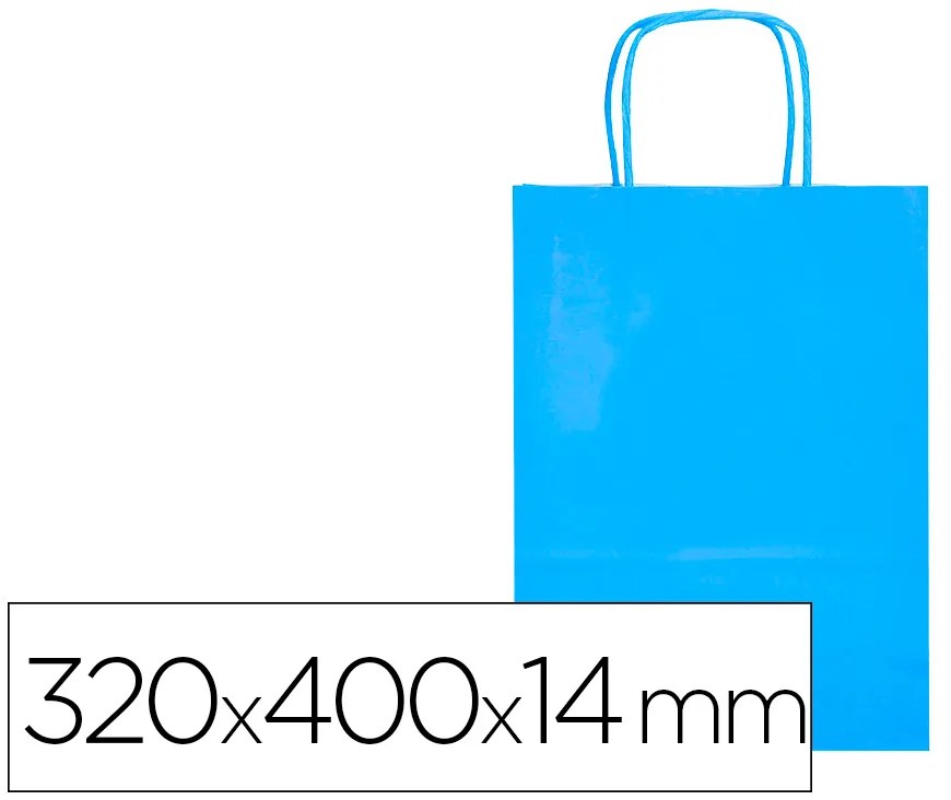 Saco de Papel Basika Celulose Celeste L com Asa Torcida 320x400x14 mm