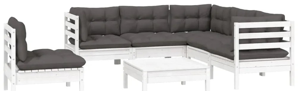 6 pcs conjunto lounge de jardim c/ almofadões pinho branco