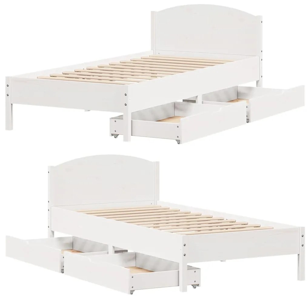 Cama sem colchão 90x200 cm madeira de pinho maciça branco