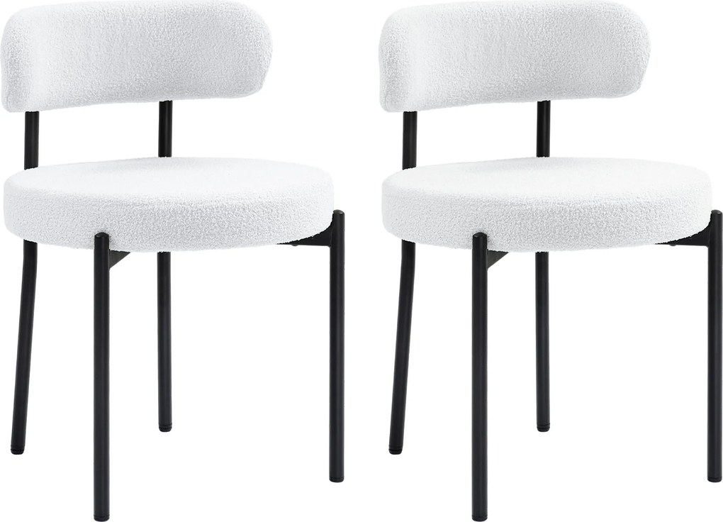 HOMCOM Conjunto de 2 Cadeiras de Jantar, Estofamento em Fleece, Cadeiras com Assento Estofado, Pernas Metálicas, Creme branco | Aosom Portugal