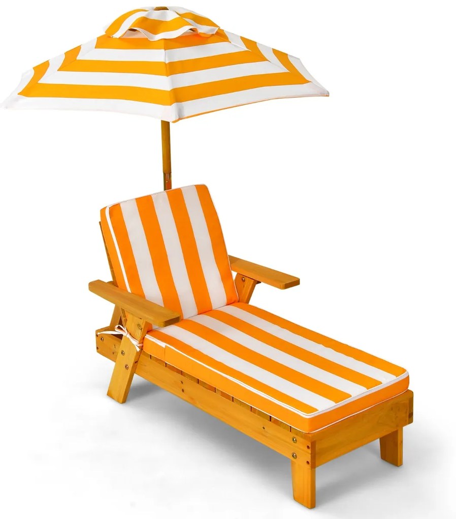 Poltrona reclinável de exterior para crianças com guarda-sol removível e regulável em tensão para pátio 92 x 49 x 106 cm Amarelo e branco