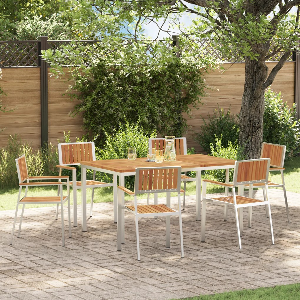 Conjunto de Jantar de Jardim vidaXL 7 Peças de Madeira Sólida de Acáci