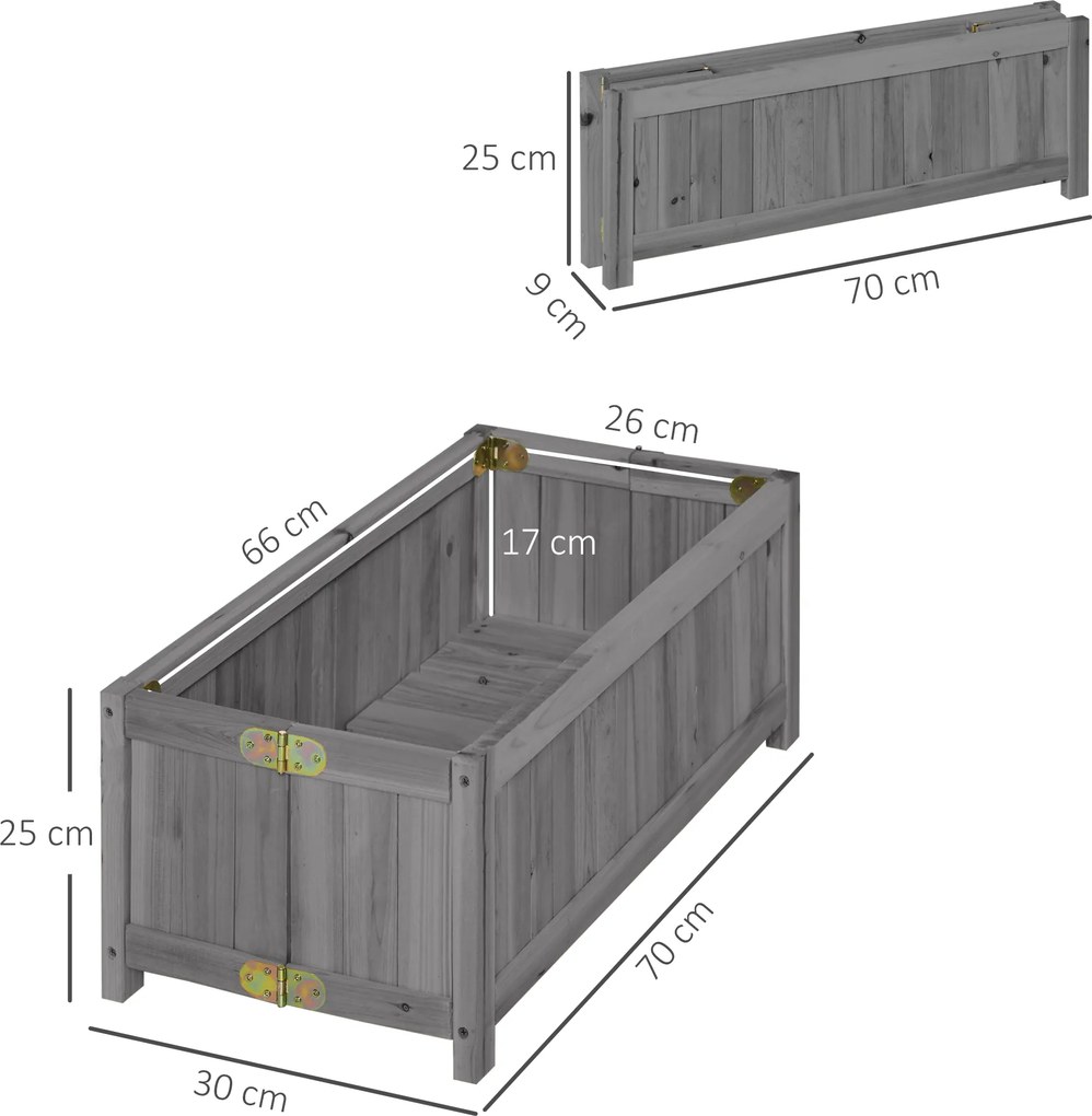 Floreira de Madeira Dobrável Floreira Elevada para Cultivo de Vegetais e Flores no Pátio Varanda Terraço 70x30x25 cm Cinzento