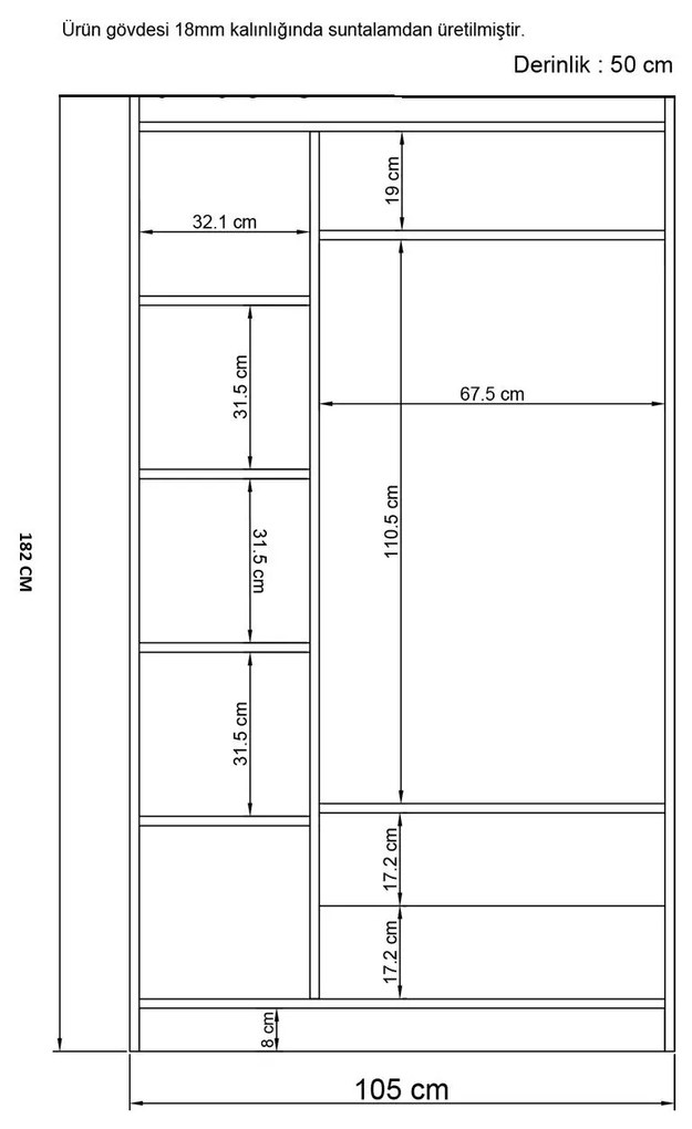 Roupeiro "Inci" – 105x182x50 cm – Branco - Design Moderno