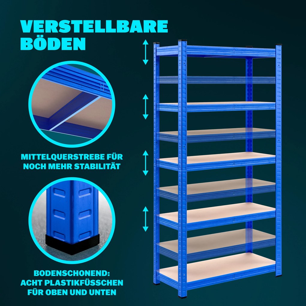Conjunto de 2 estantes para cargas pesadas até 875 kg, 180 x 90 x 40 cm Azul