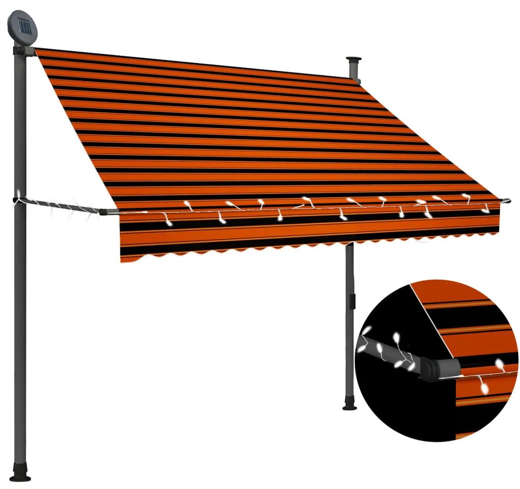 Toldo retrátil manual com LED 200 cm laranja e castanho