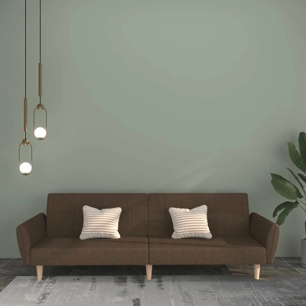 vidaXL Sofá-cama de 2 lugares tecido castanho