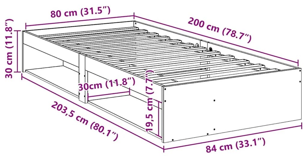 Sofá-cama sem colchão 80x200 cm madeira de pinho castanho cera