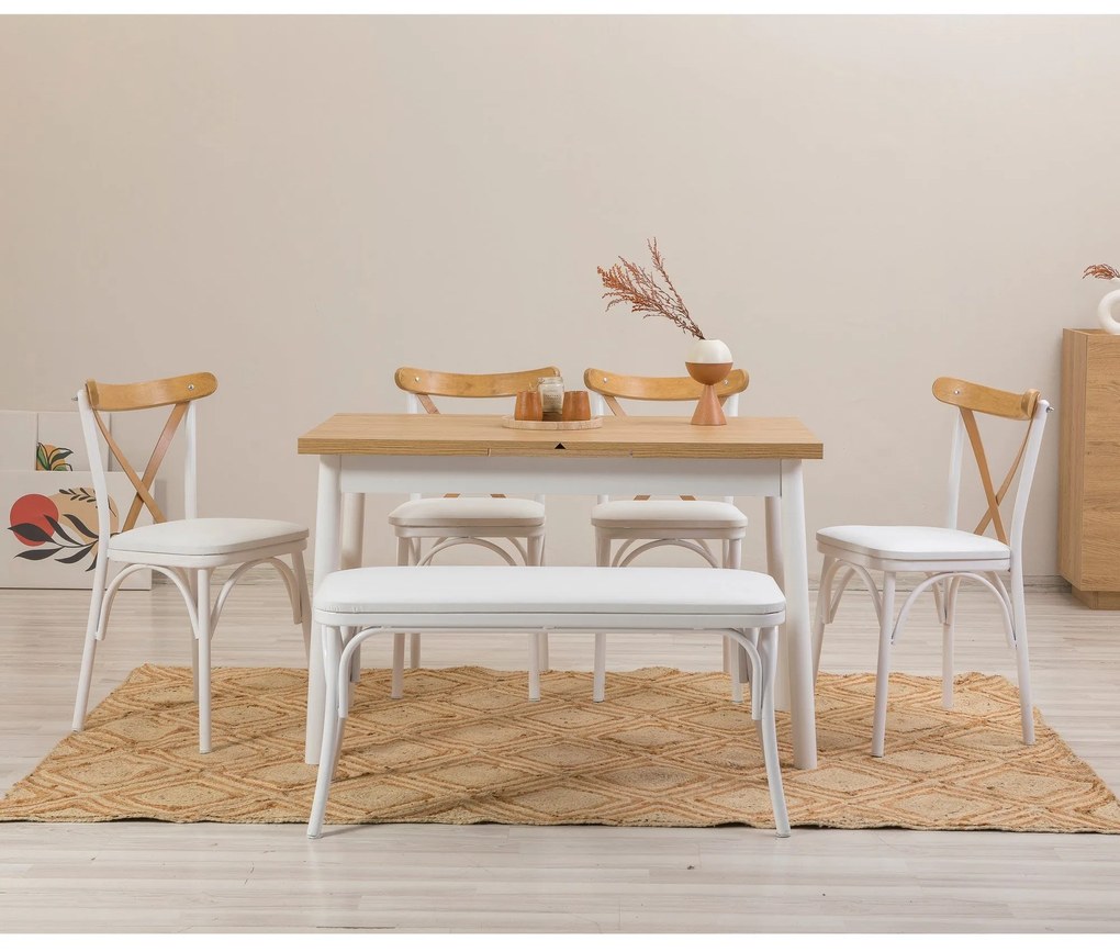 Conjunto de Mesa de Jantar Extensível e Cadeiras Oliver – Branco – Mes