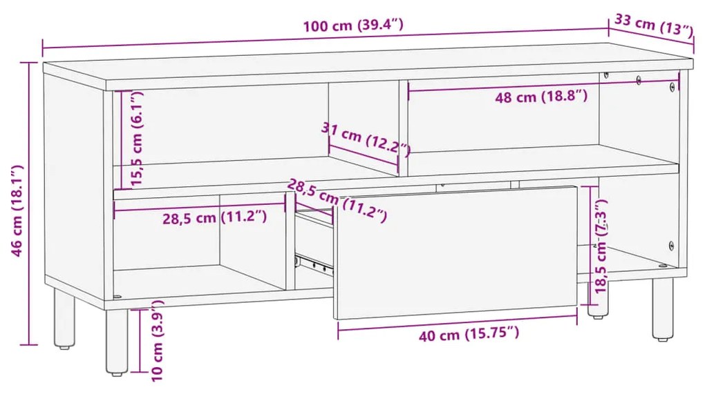 Móvel de TV 100x33x46 cm derivados de madeira preto