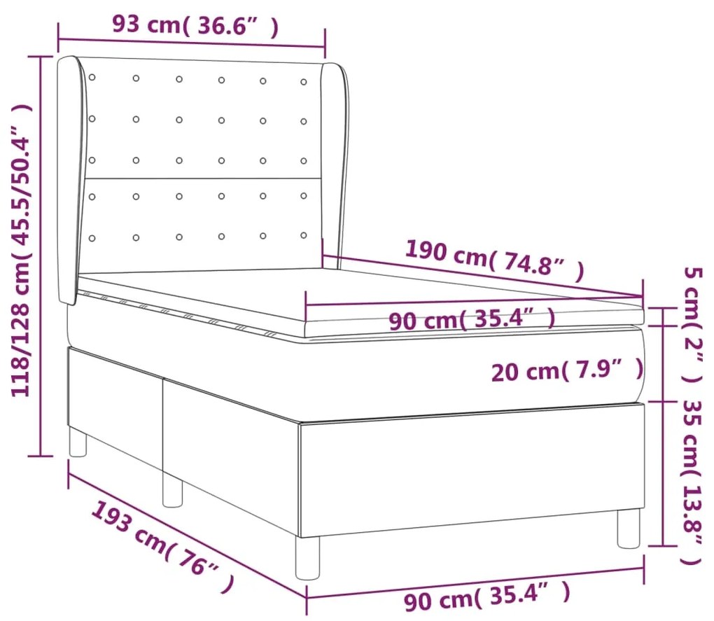 Cama com molas/colchão 90x190 cm couro artificial branco