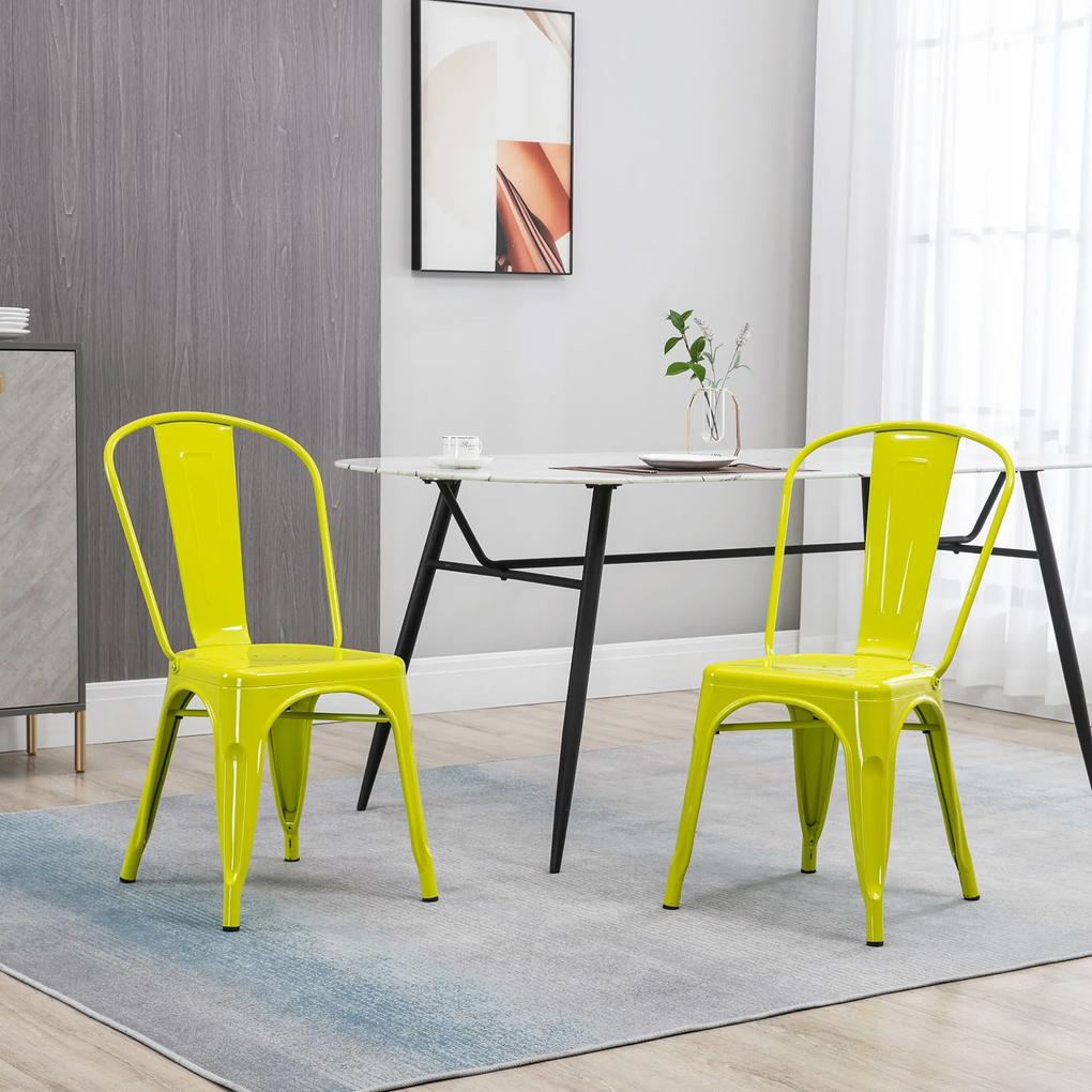 Conjunto de 2 Cadeiras com Estrutura de Aço Conjunto de Cadeiras Modernas com Encosto para Cozinha Restaurante Carga Máxima 120kg 45x51,5x85cm Verde