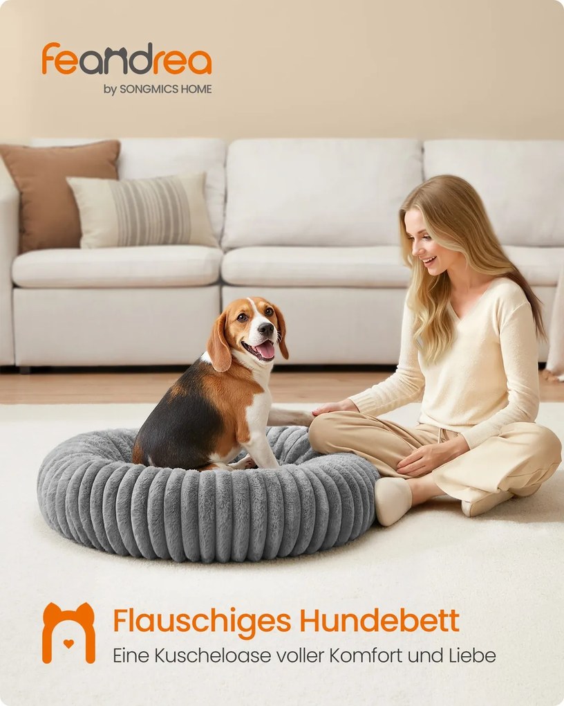 Cama para cães com 80 cm de diâmetro, lavável, cinzenta