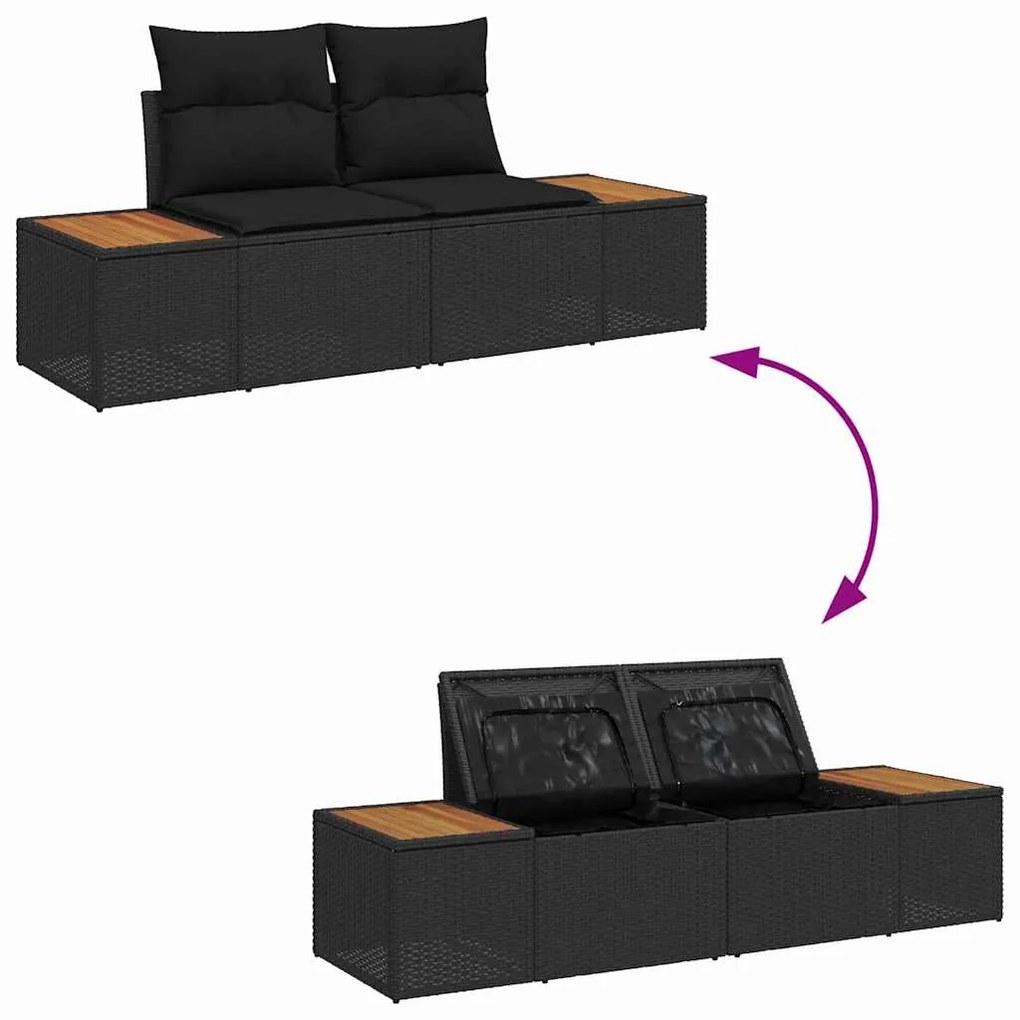 Conjunto de Sofá de Jardim com 6 Peças da e Almofadas de Rattan Preto