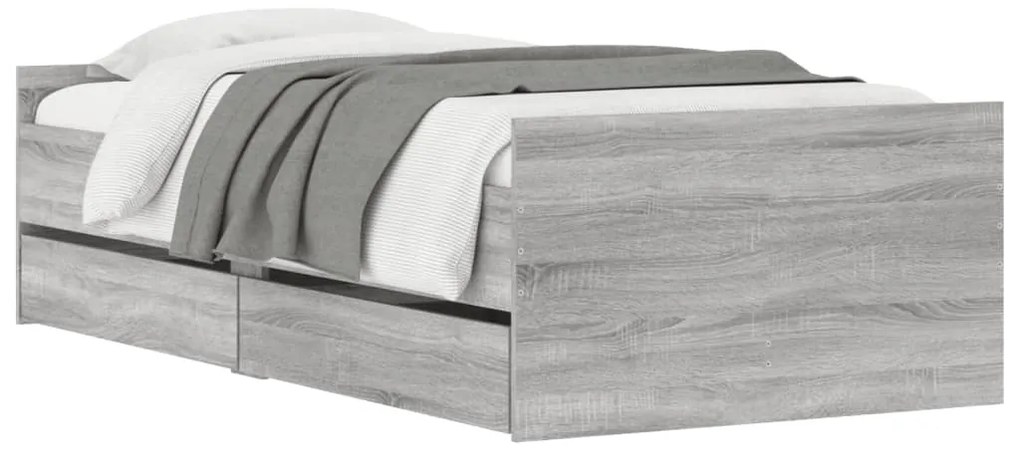 Estrutura cama solteiro pequena c/ gavetas cinzento sonoma