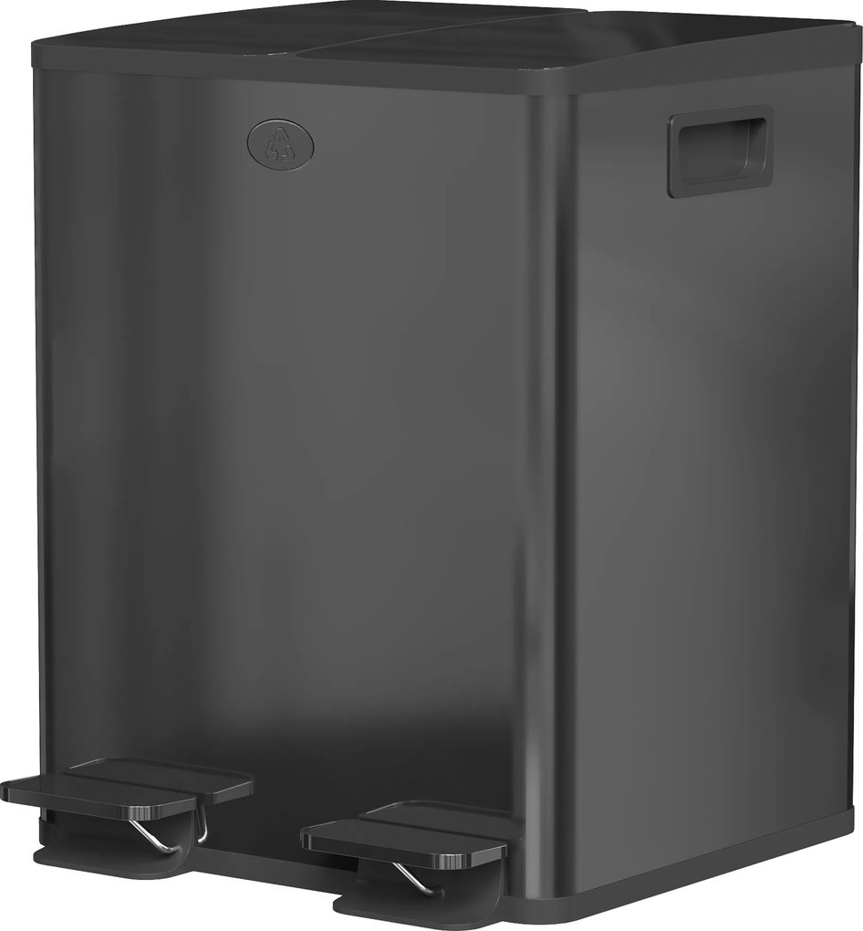 Caixote do lixo de cozinha com 2 compartimentos de 2 x 20 L, aço inoxidável, tampa com fecho suave, 45,8 x 36 x 51,6 cm, preto
