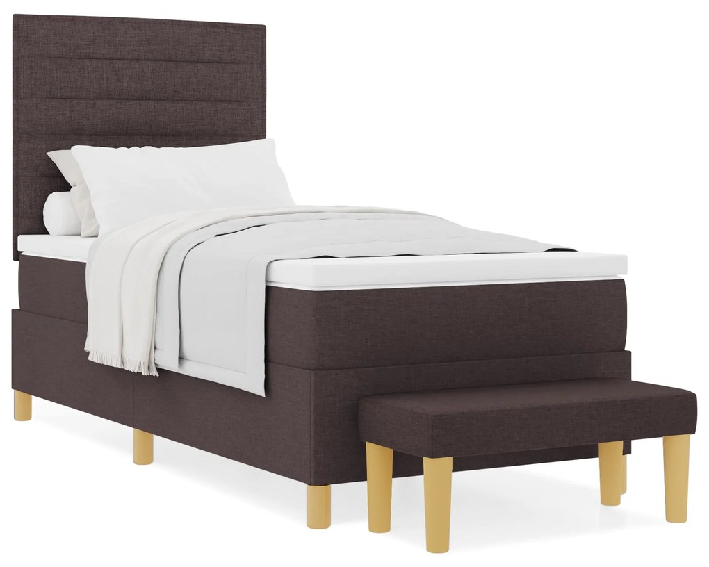 Cama Box Spring com Colchão &amp; Banco Marrom Escuro 80x200 cm Tecido
