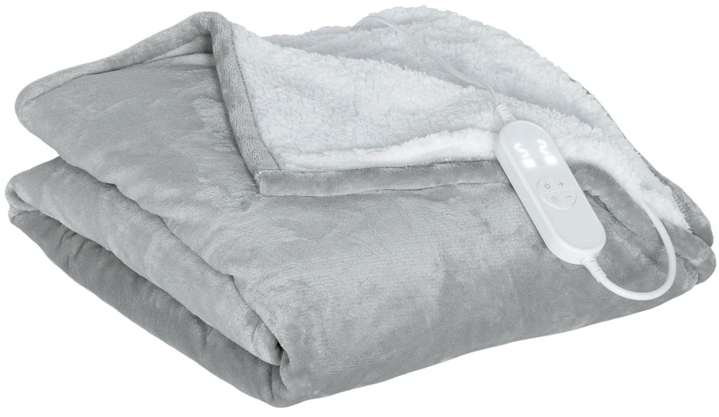 Manta Elétrica 180x130 cm Manta Térmica com Tecido Suave 10 Níveis de Temperatura e Temporizador Cinzento