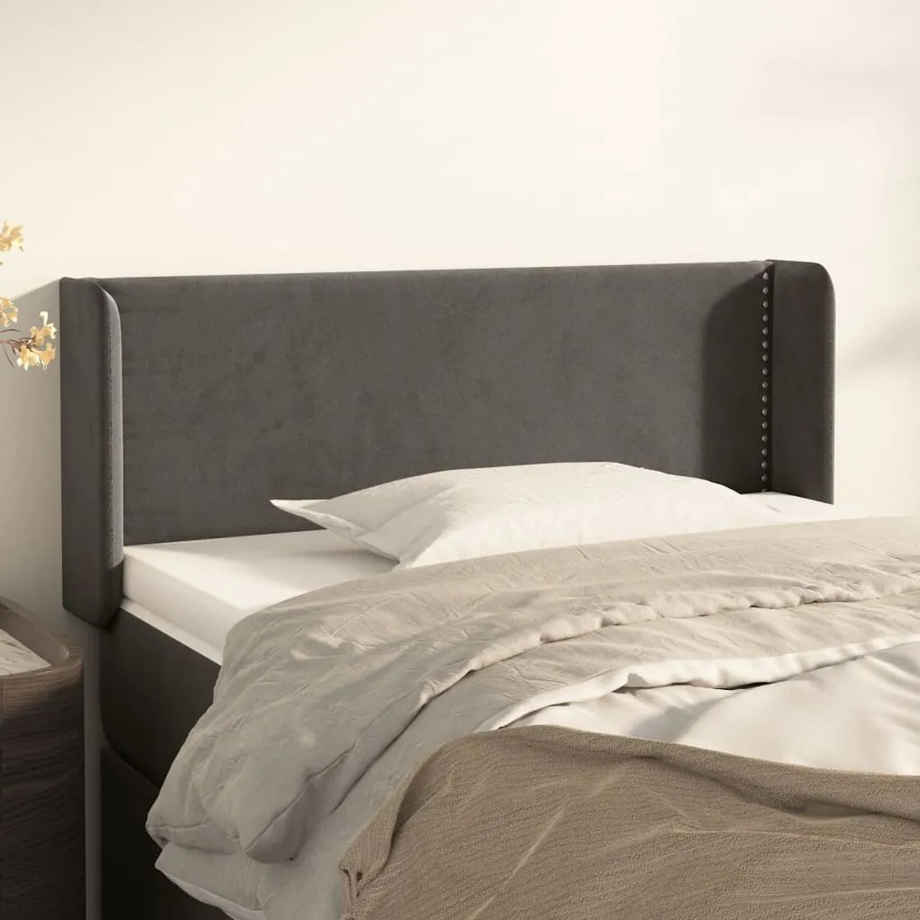 3118665 vidaXL Cabeceira de cama c/ abas veludo 93x16x78/88 cm cinzento-escuro