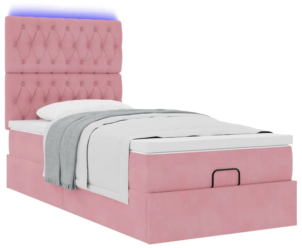 Estrutura de cama otomana com colchões rosa 90x200cm veludo