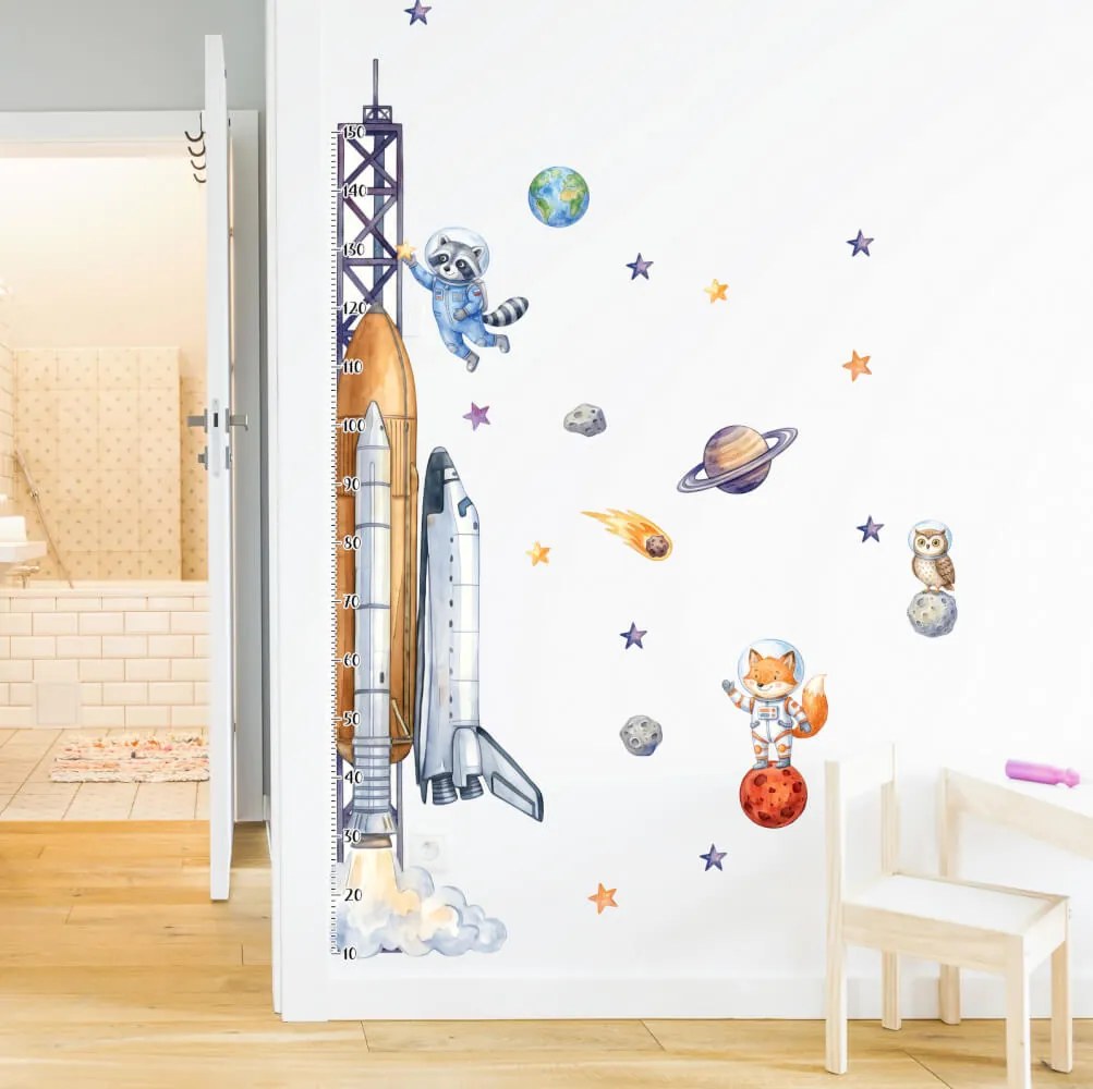 Autocolante de parede - Medidor de crescimento, foguetão e espaço