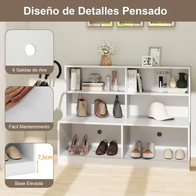 Combinação de banco e sapateira 2 em 1 com 6 cubos abertos antiderrapantes 120 x 50 x 90 cm Branco