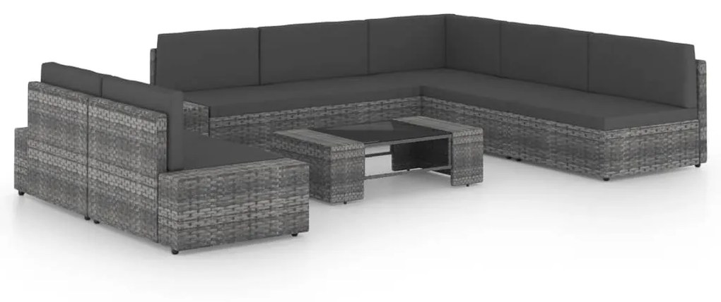 vidaXL 8 pcs conjunto lounge de jardim c/ almofadões vime PE cinzento