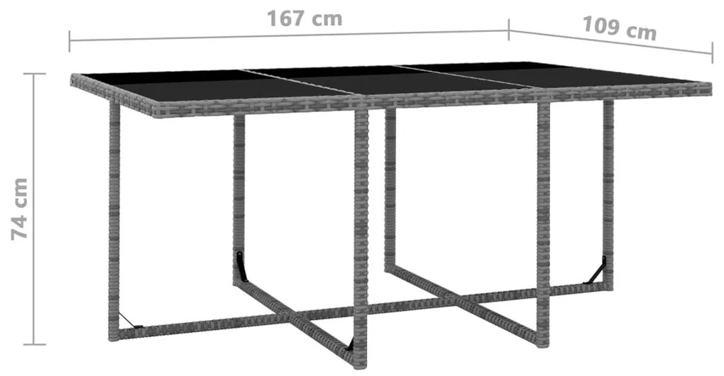 11 pcs conjunto jantar exterior c/ almofadões vime PE cinzento