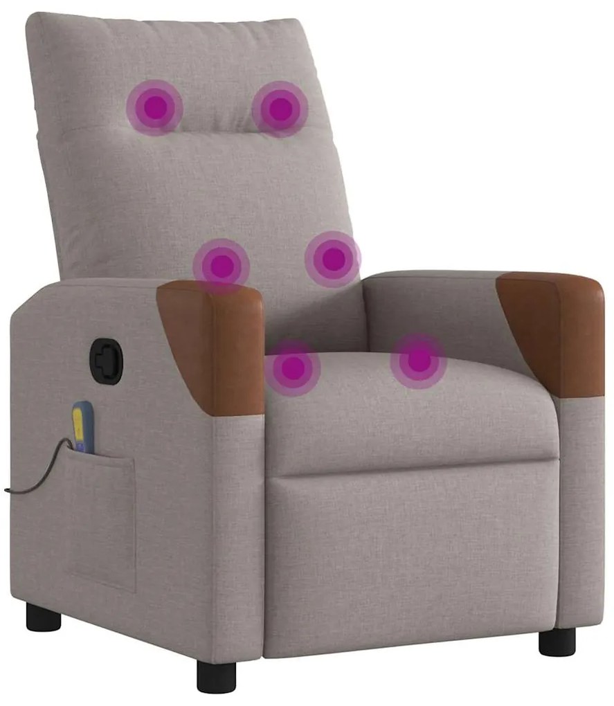 Poltrona de massagens reclinável tecido cinzento-acastanhado