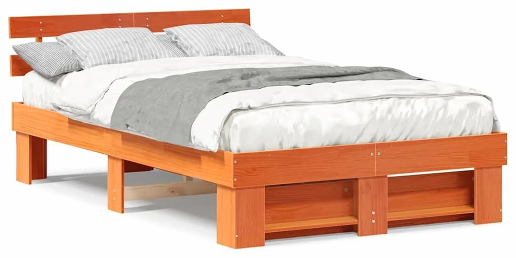 Estrutura da Cama com cabeceira Castanho-mel 140 x 190 cm