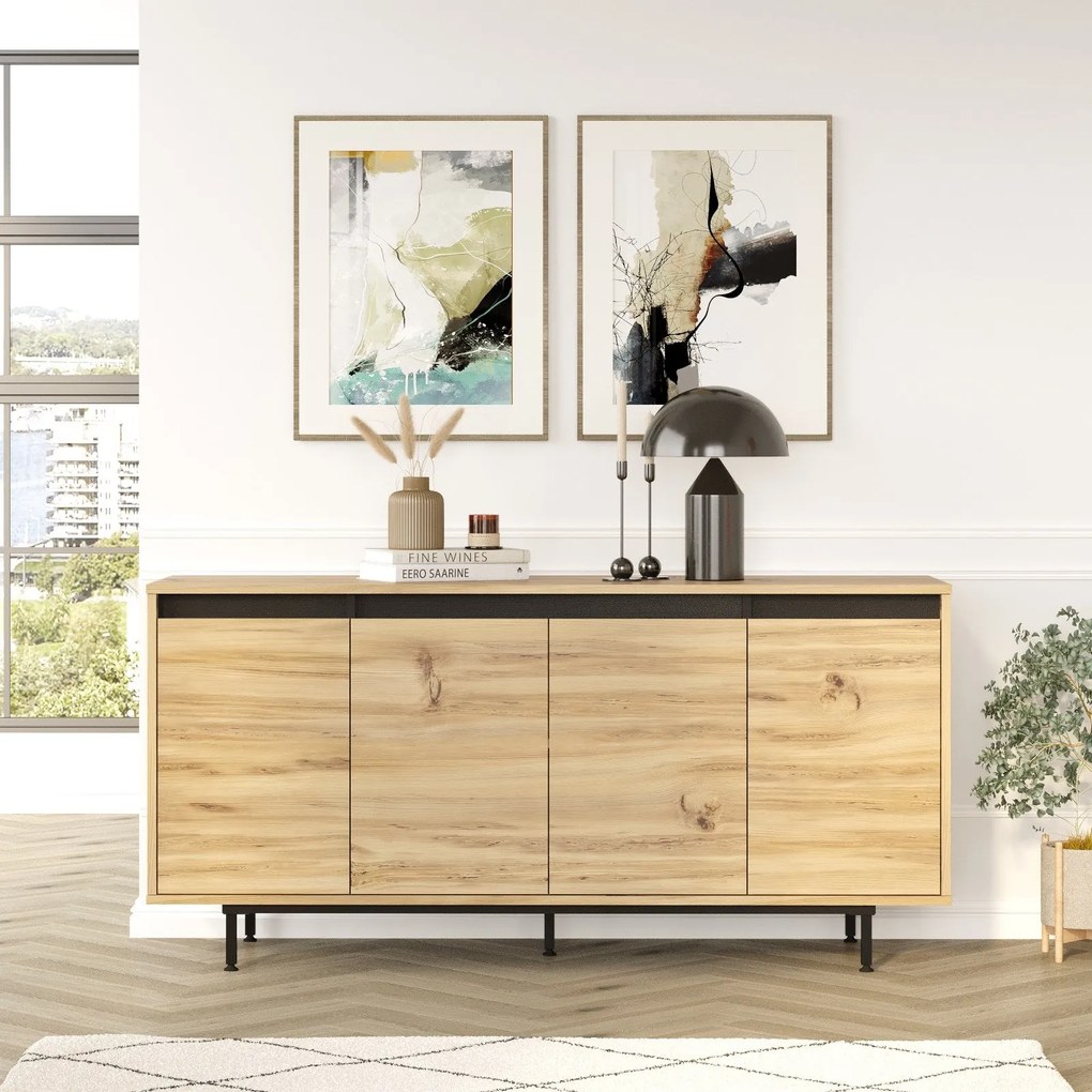 Aparador “Bravura” — 160x44,5x75,6 cm — Carvalho e Preto com Pernas Me