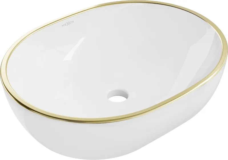 Mexen Viki lavatório de mesa 48 x 35 cm, branco/com borda dourada - 21054805