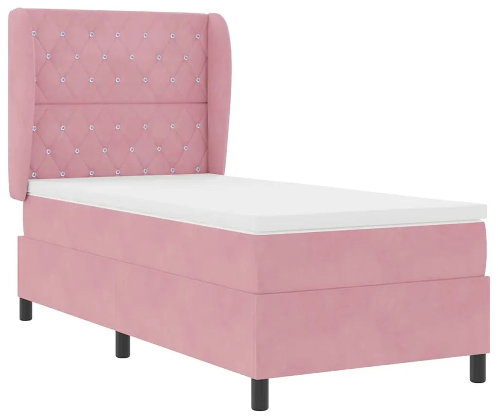 Cama com Estrado e Colchão Rosa 90 x 190 cm em Veludo