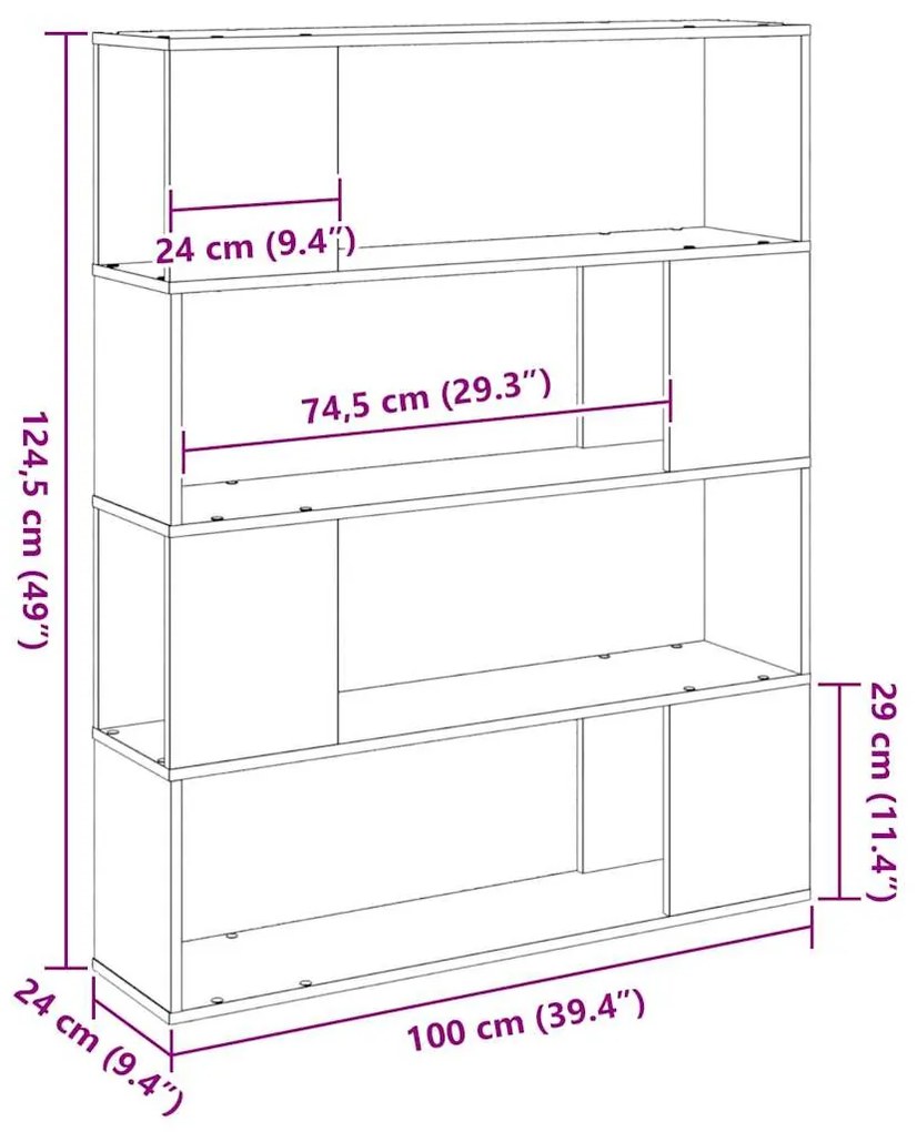 Estante vidaXL Preta Carvalho 100x24x124 cm Madeira de Engenharia
