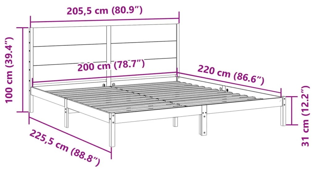 Cama extra longa sem colchão 200x220 cm madeira maciça
