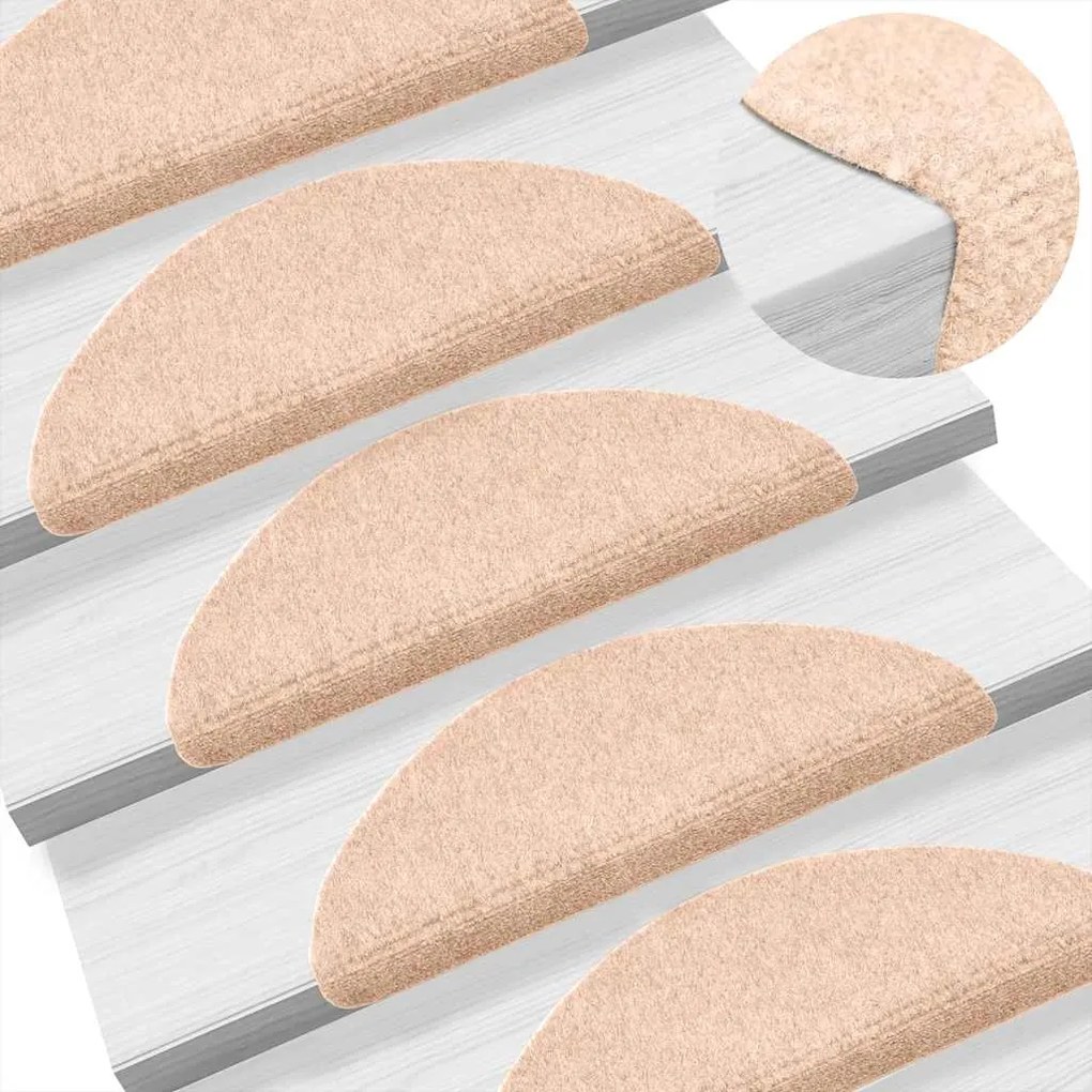 Tapetes escada autoadesivos 10 pcs 56x17x3 cm agulhado creme