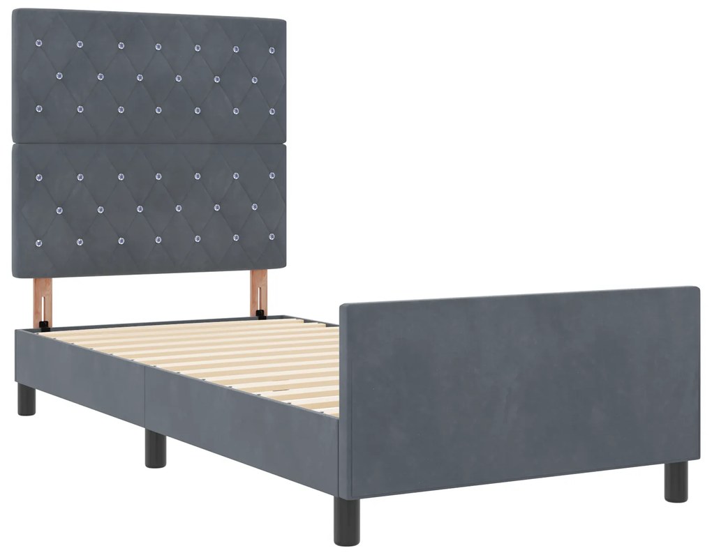 Estrutura de Cama Cinza Escuro 90x190 cm Veludo