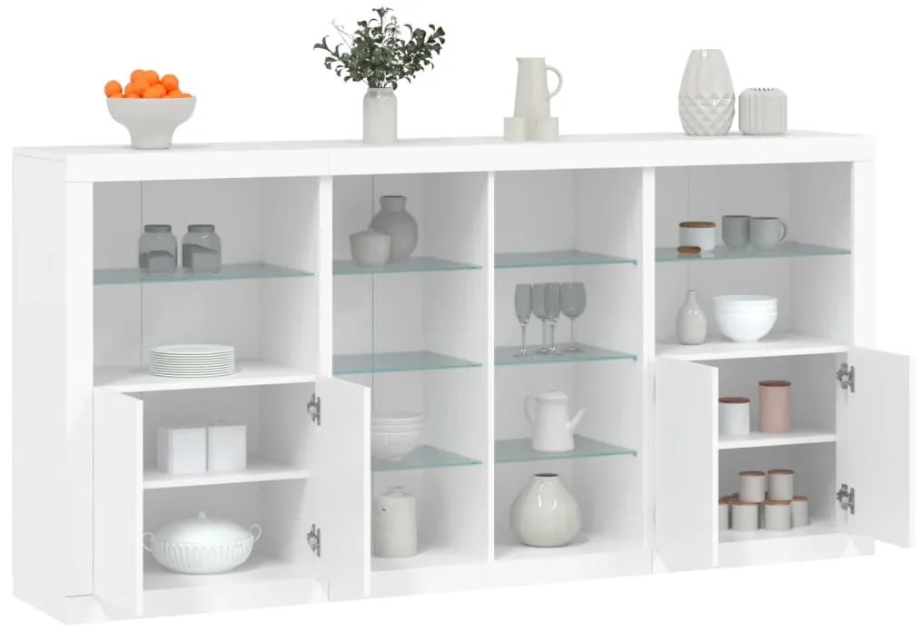 Aparador com luzes LED 202x37x100 cm branco