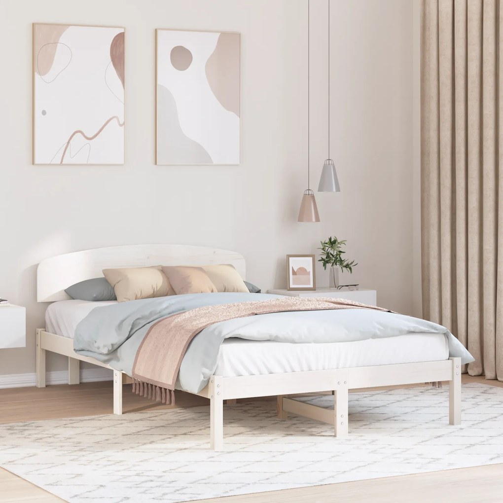 vidaXL Estrado de Cama com Cabeceira Branco 140x190 cm Madeira Pinho