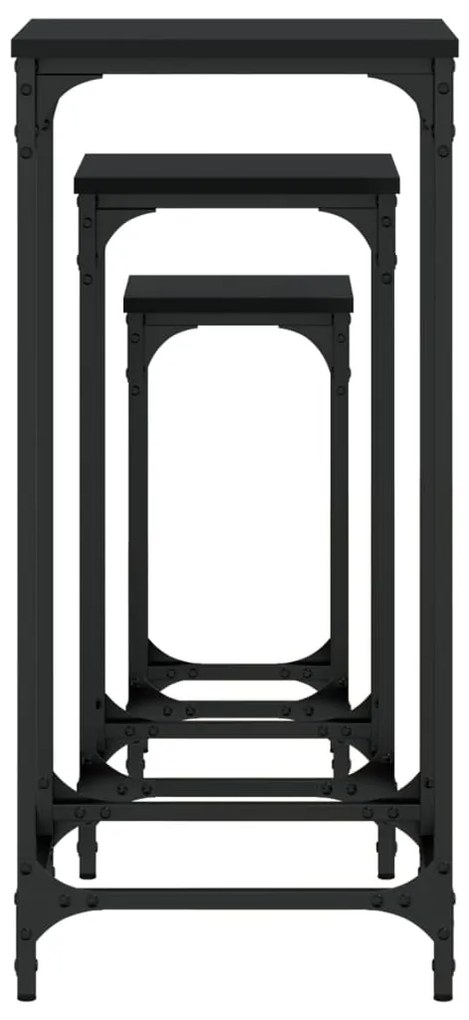 Mesas de apoio de encastrar 3 pcs derivados de madeira preto